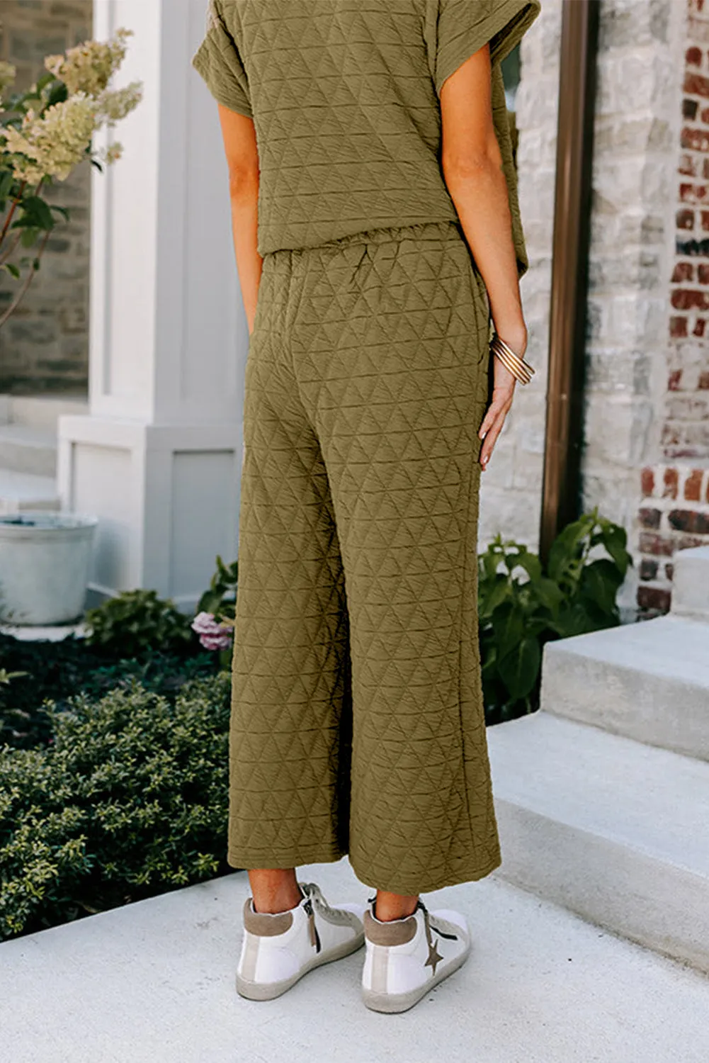 Sage Green Quilted Short Sleeve Wide Leg Pants Set sold by Beagle Boutique product image thumbnail 2