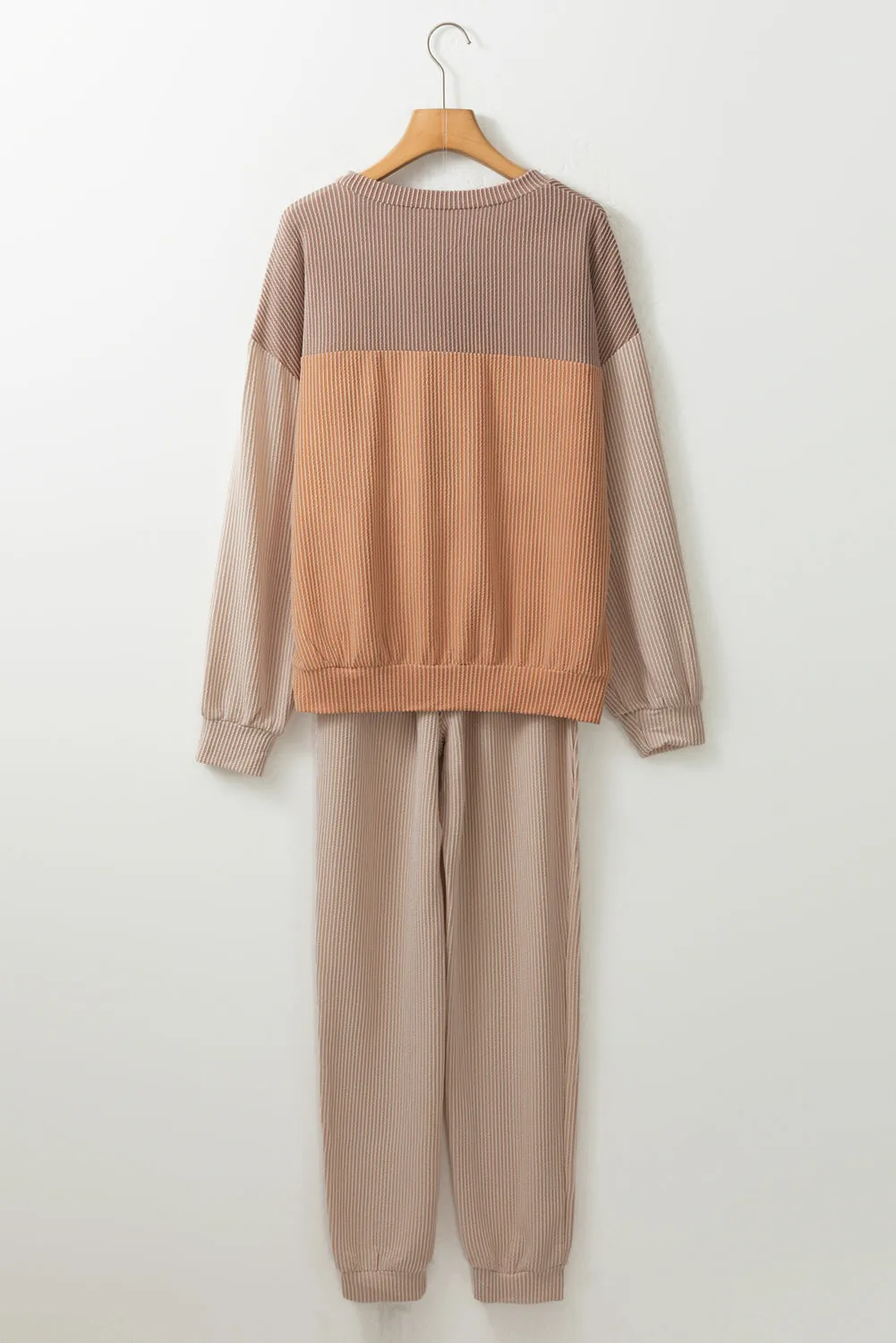 Khaki Ribbed 2pcs Colourblock Pullover and Trousers Outfit sold by Beagle Boutique product image thumbnail 3