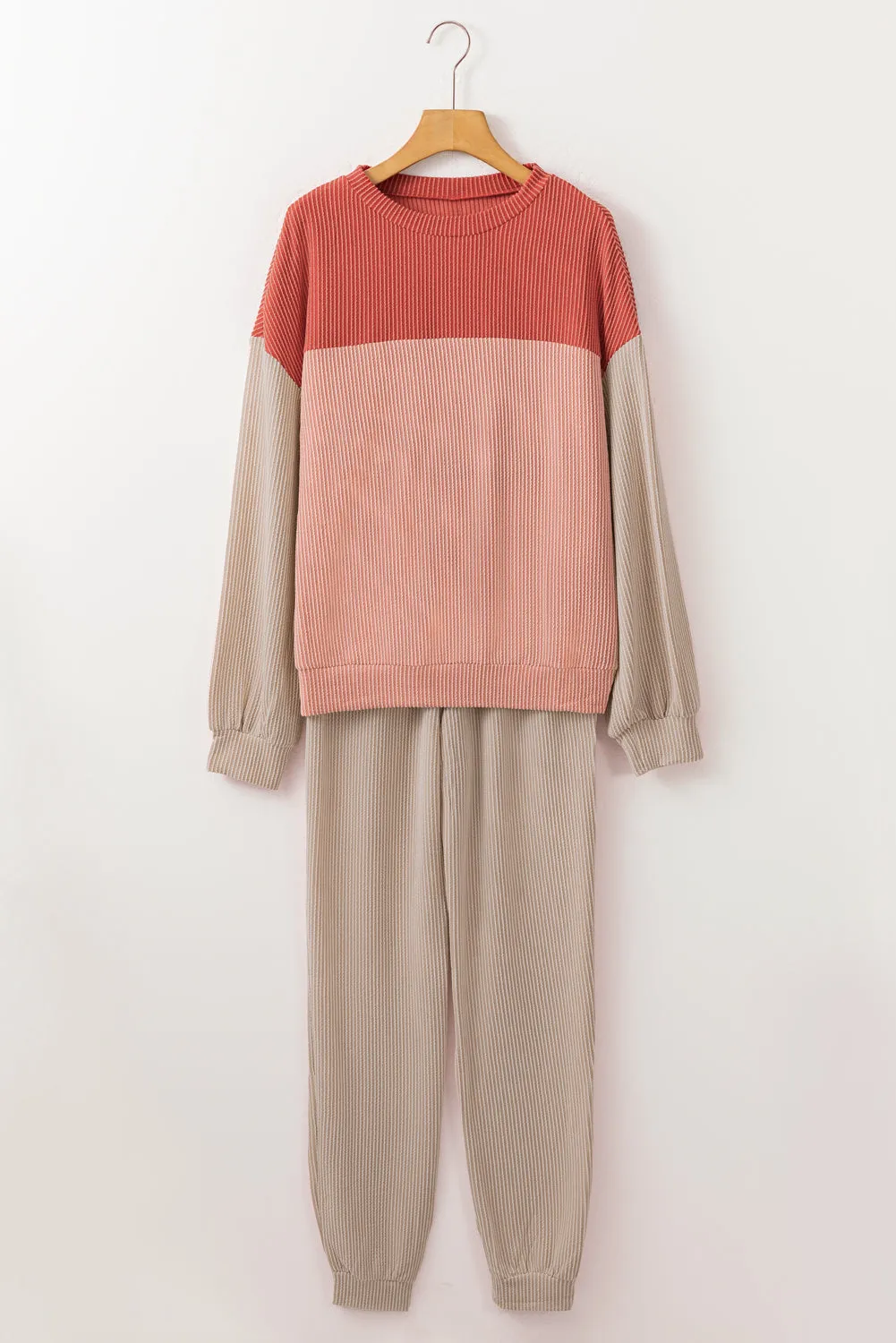 Khaki Ribbed 2pcs Colourblock Pullover and Trousers Outfit sold by Beagle Boutique product image thumbnail 5