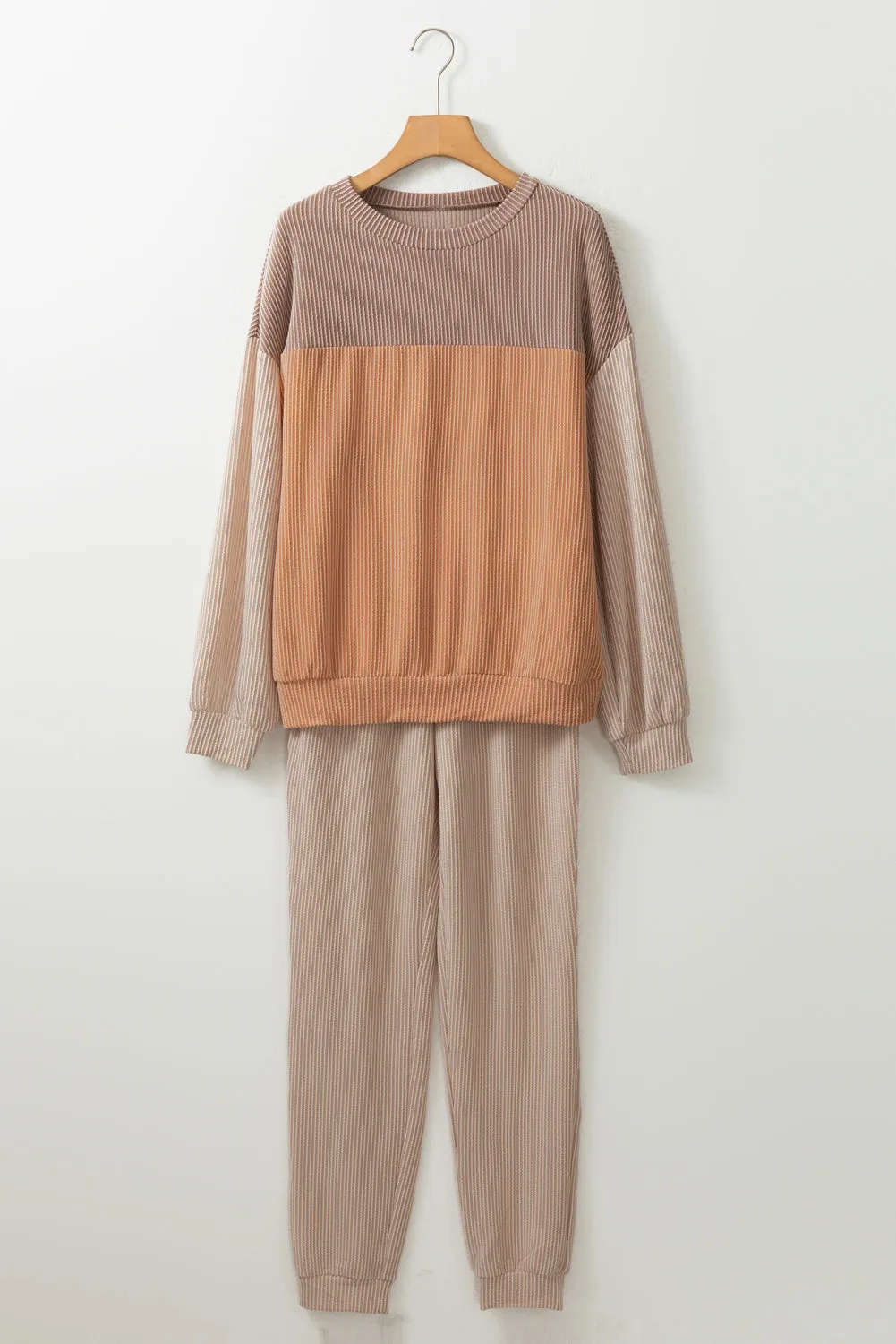 Khaki Ribbed 2pcs Colourblock Pullover and Trousers Outfit sold by Beagle Boutique product image thumbnail 2