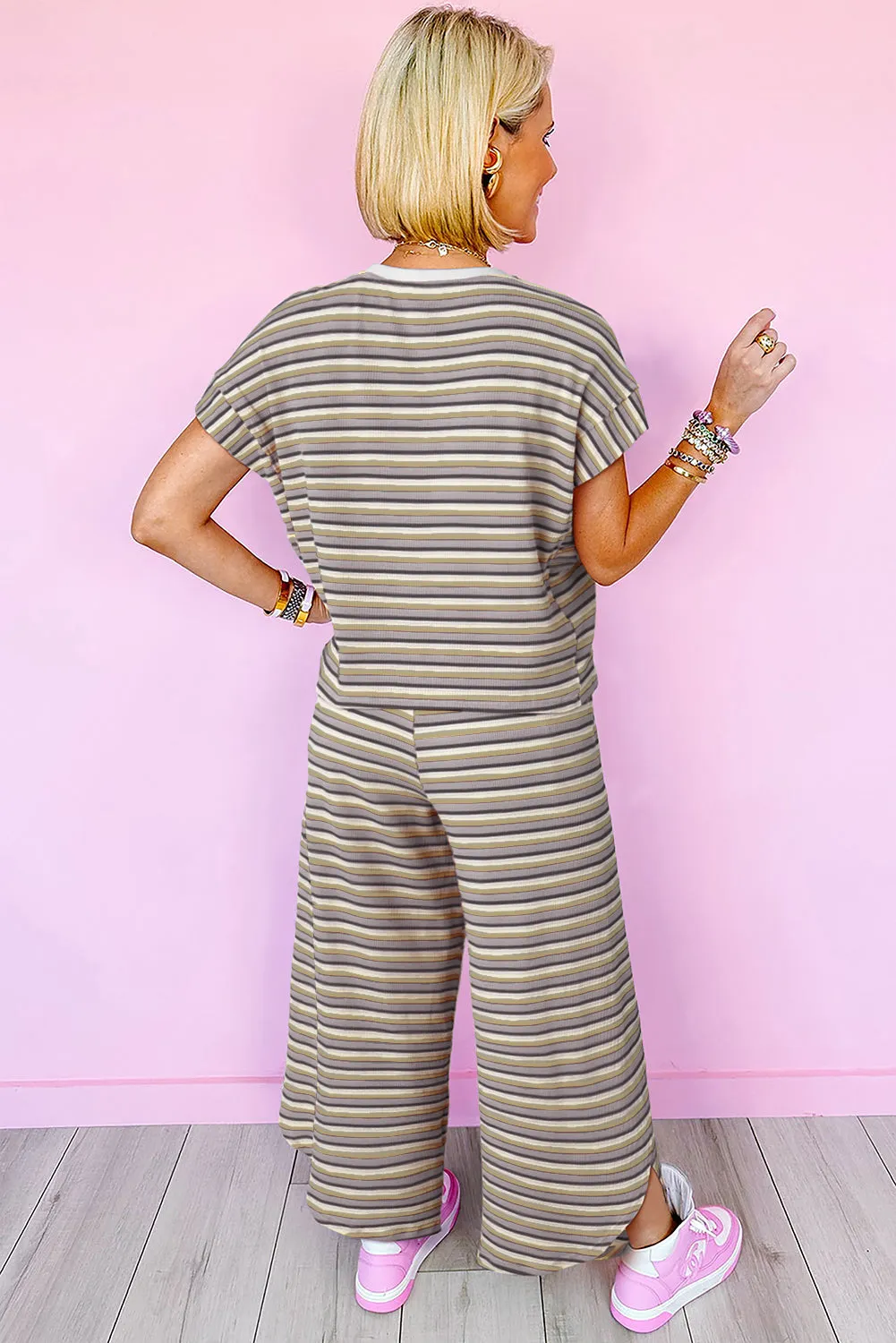 Black Stripe Rainbow Tee Tasseled String Wide Leg Trousers Set sold by Beagle Boutique product image thumbnail 2