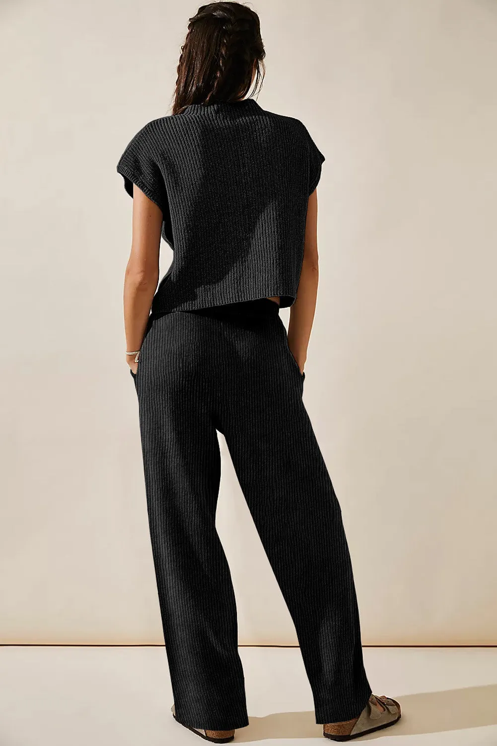 Black Knitted V Neck Sweater and Casual Pants Set sold by Beagle Boutique product image thumbnail 2