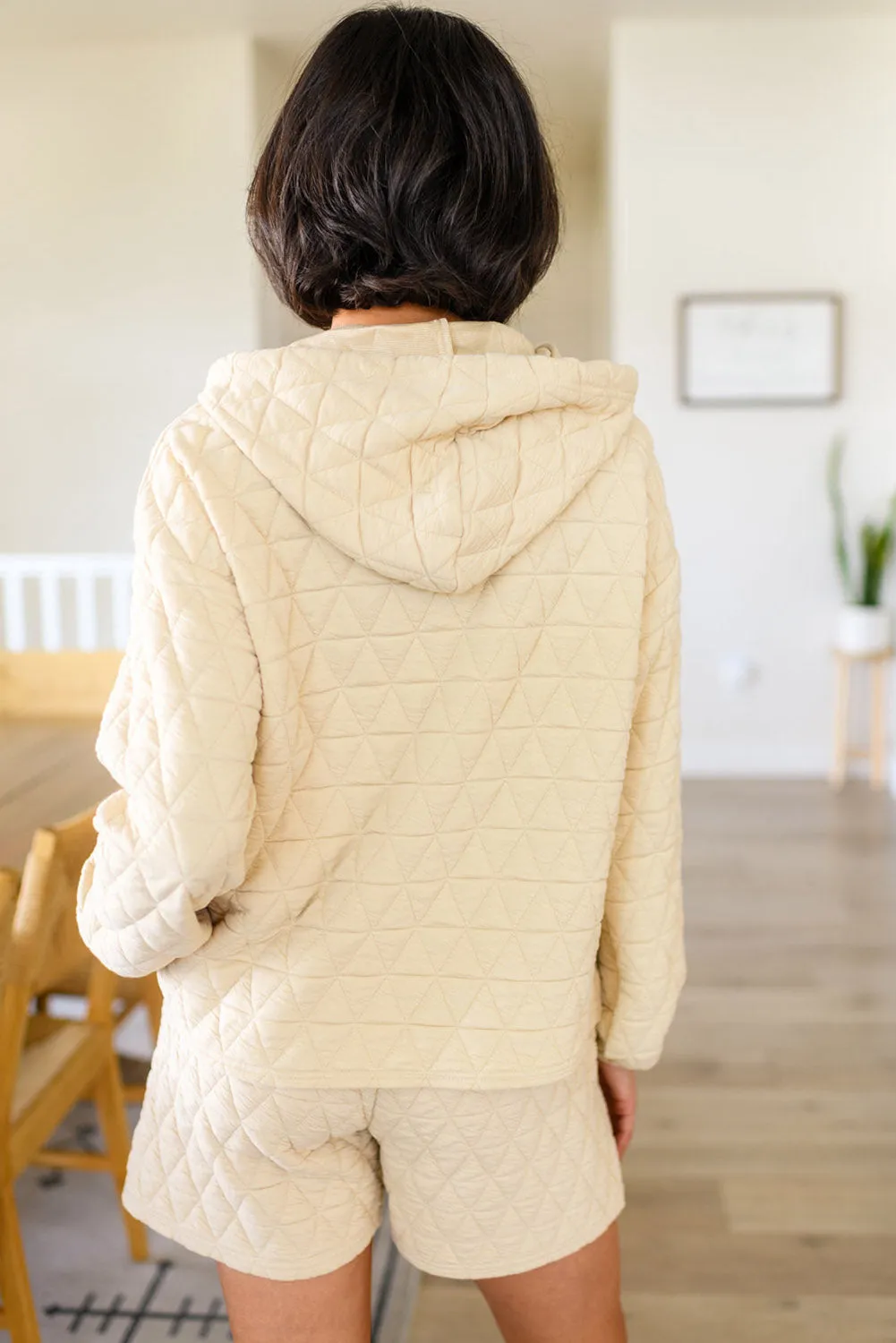 Beige Quilted V Neck Hoodie Drawstring Shorts Set sold by Beagle Boutique product image thumbnail 2