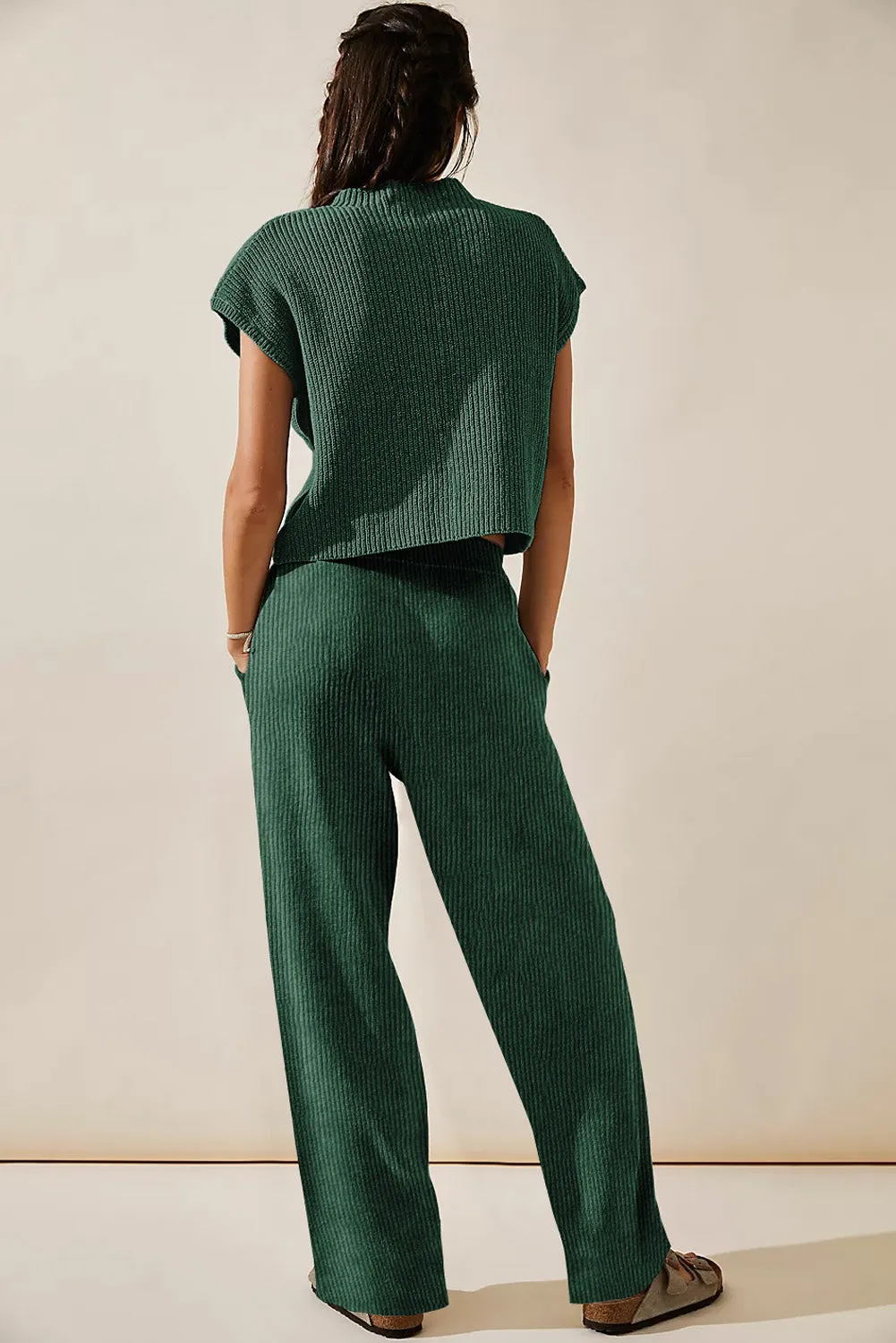 Green Knitted V Neck Sweater and Casual Trousers Set sold by Beagle Boutique product image thumbnail 2