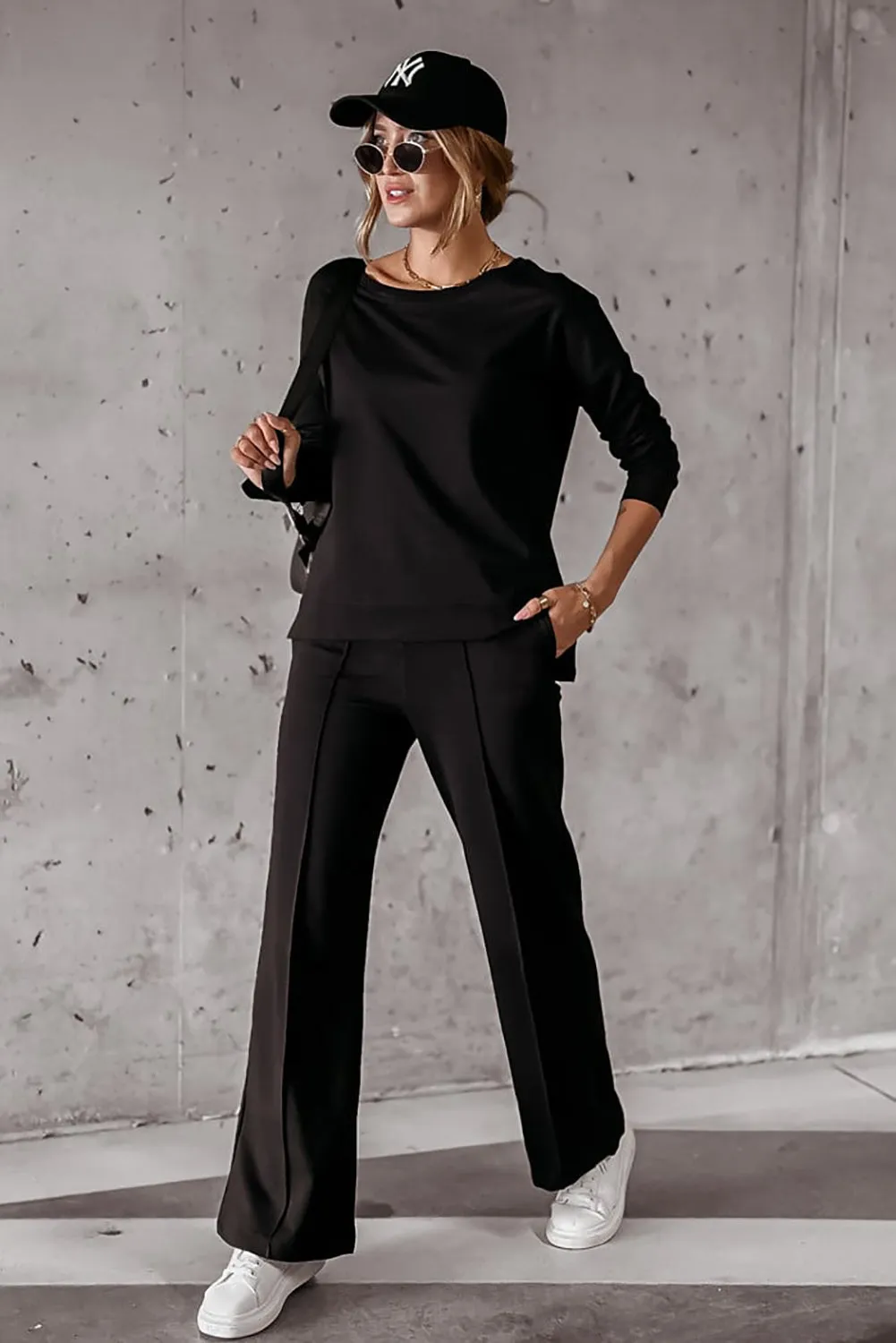 Black Solid Pullover and Seamed Casual Trousers Set sold by Beagle Boutique product image thumbnail 3