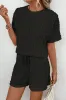 Black Frill Textured Short Sleeve Top and Drawstring Shorts Set sold by Beagle Boutique