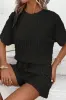Black Frill Textured Short Sleeve Top and Drawstring Shorts Set sold by Beagle Boutique