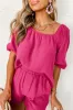 Bright Pink Crinkled Textured Square Neck Puff Sleeve and Shorts Set sold by Beagle Boutique