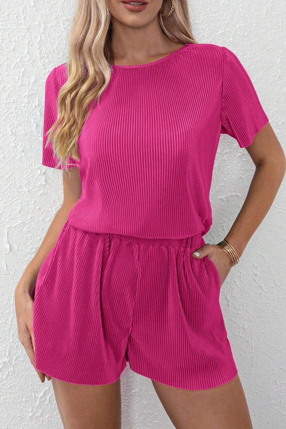 Bright Pink Casual Pleated Short Two-piece Set sold by Beagle Boutique product image thumbnail 3