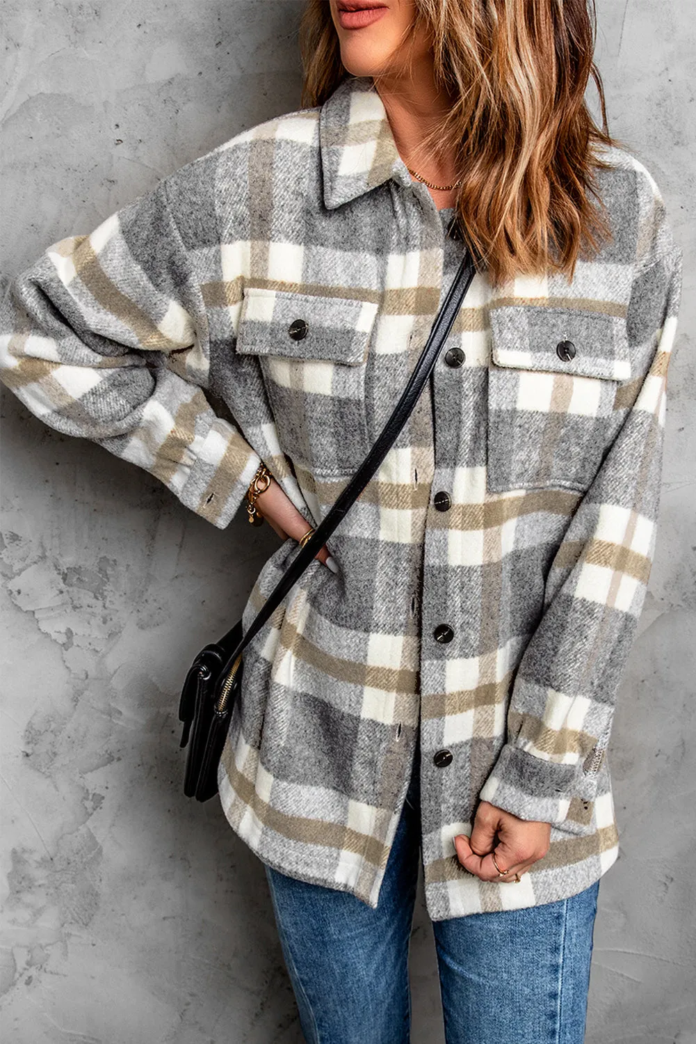 Brown Plaid Print Pocket Women Shacket sold by Beagle Boutique