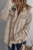 Khaki Patchwork Hooded Corduroy Shacket sold by Beagle Boutique