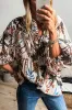 White Floral Print Balloon Sleeves Button Up Loose Casual Shirt sold by Beagle Boutique
