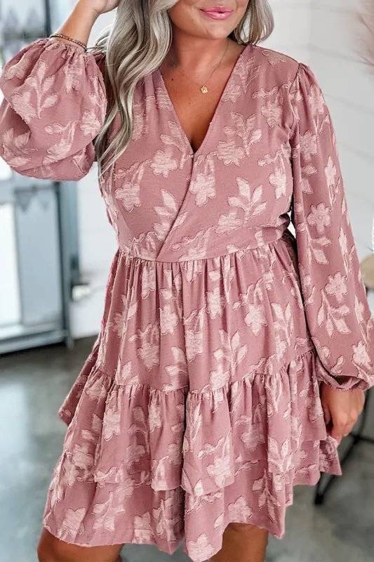 Peach Blossom Floral Surplice V Neck Tiered Ruffled Plus Size Dress sold by Beagle Boutique
