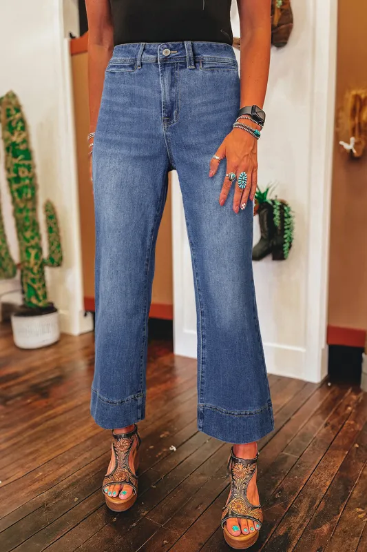 Ashleigh Blue Mineral Wash High Waist Bell Bottom Crop Jeans sold by Beagle Boutique