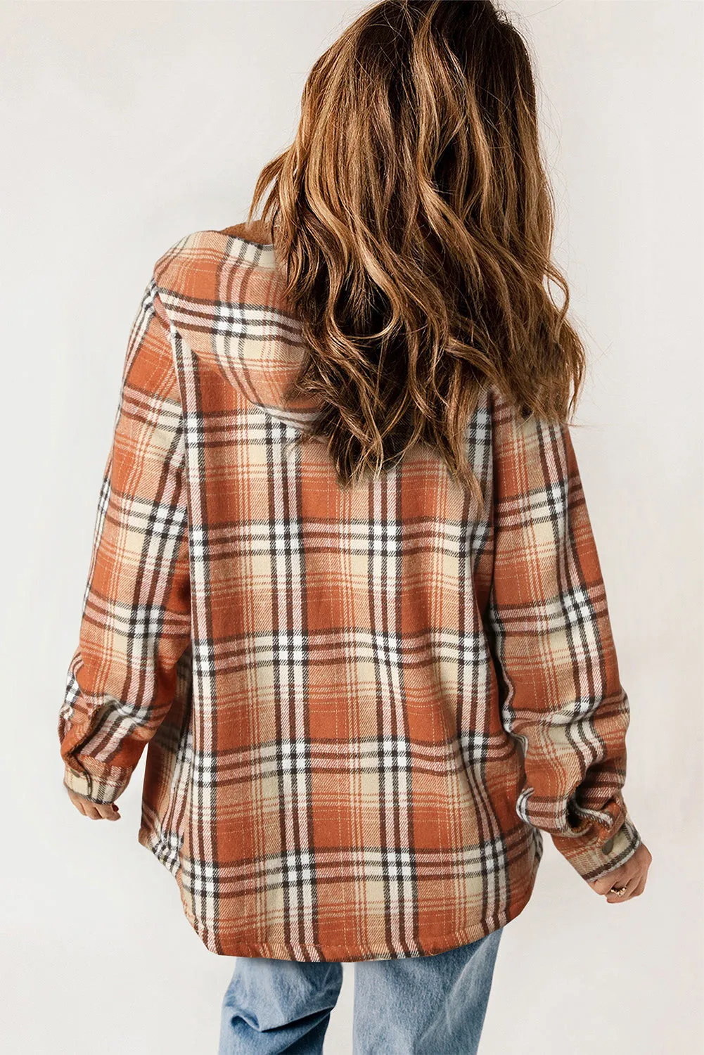 Khaki Plaid Pattern Sherpa Lined Hooded Shacket sold by Beagle Boutique product image thumbnail 5