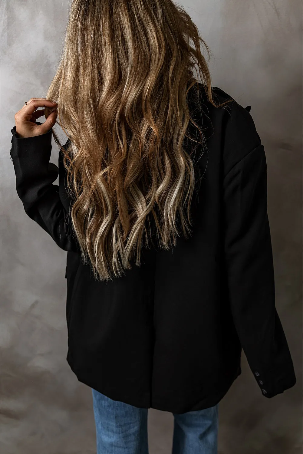 Black Lapel Flap Pocket Buttoned Blazer sold by Beagle Boutique product image thumbnail 2