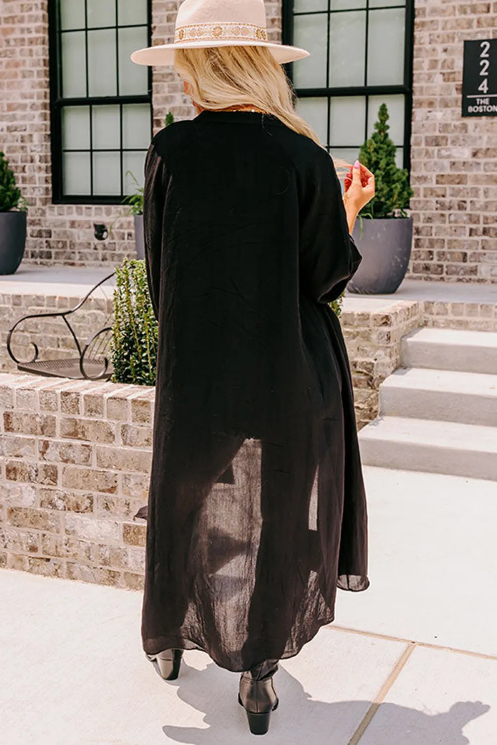 Black 3/4 Sleeve Button Up Long Kimono sold by Beagle Boutique product image thumbnail 2