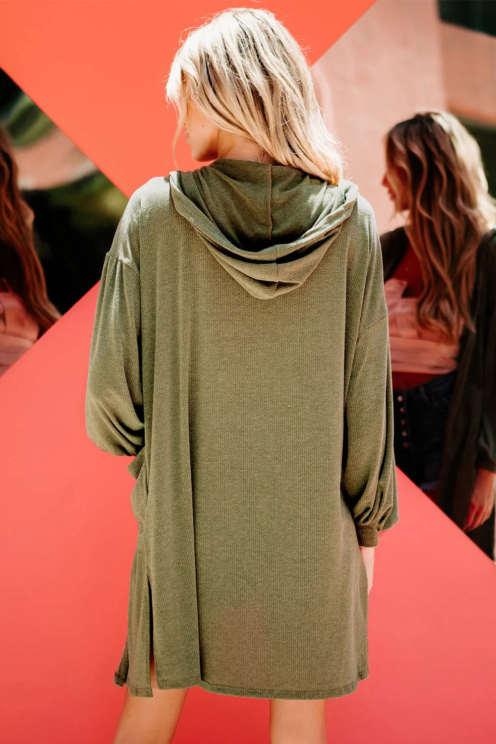 Guacamole Green Hooded Side Split Open Kimono with Pocket sold by Beagle Boutique product image thumbnail 2