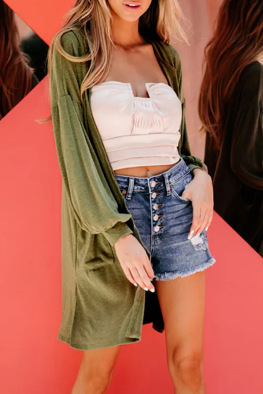 Guacamole Green Hooded Side Split Open Kimono with Pocket sold by Beagle Boutique