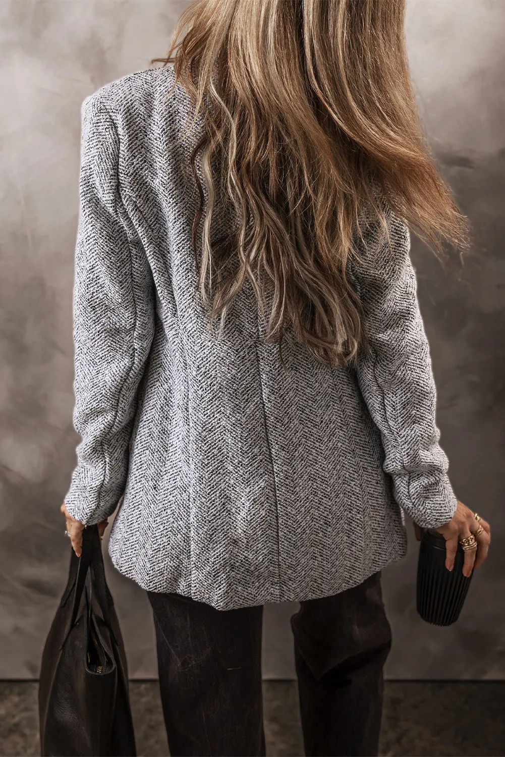 Light Grey Lapel Collar Long Jacket with Pockete sold by Beagle Boutique product image thumbnail 2