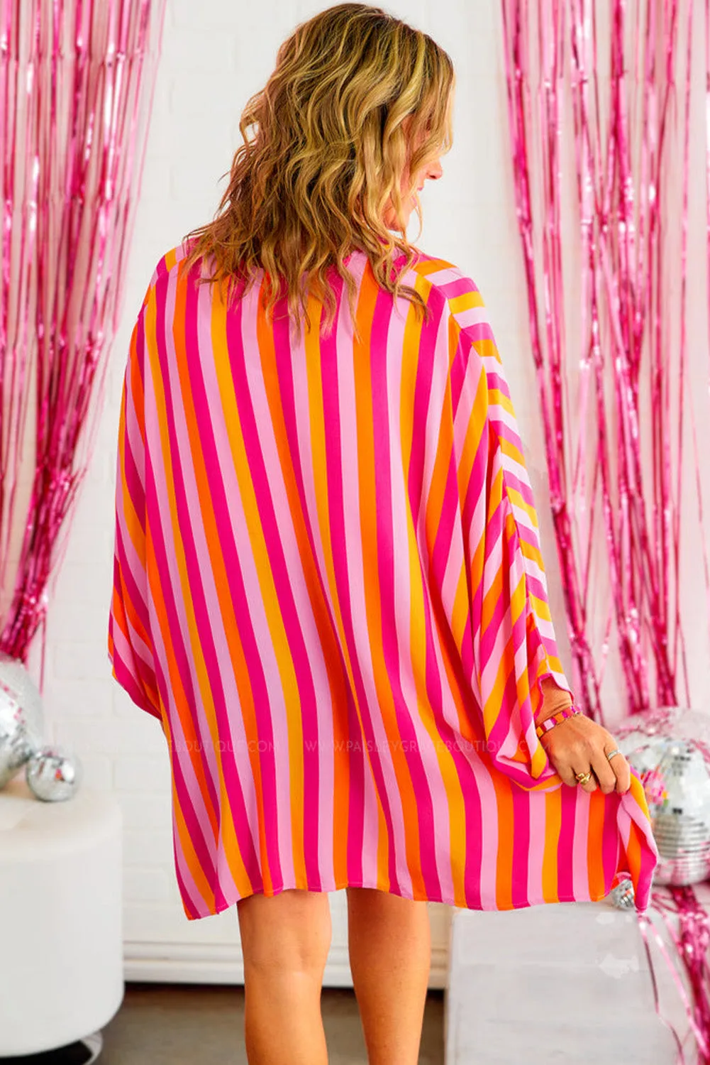Rose Stripe Wide Sleeve Open Front Kimono sold by Beagle Boutique product image thumbnail 2