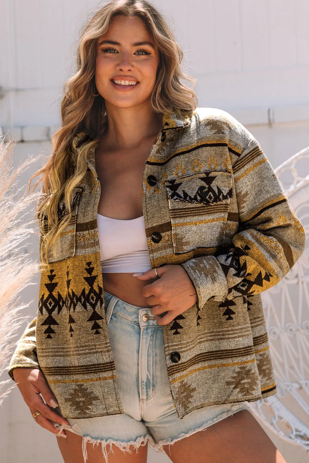 Brown Western Aztec Print Jacket sold by Beagle Boutique