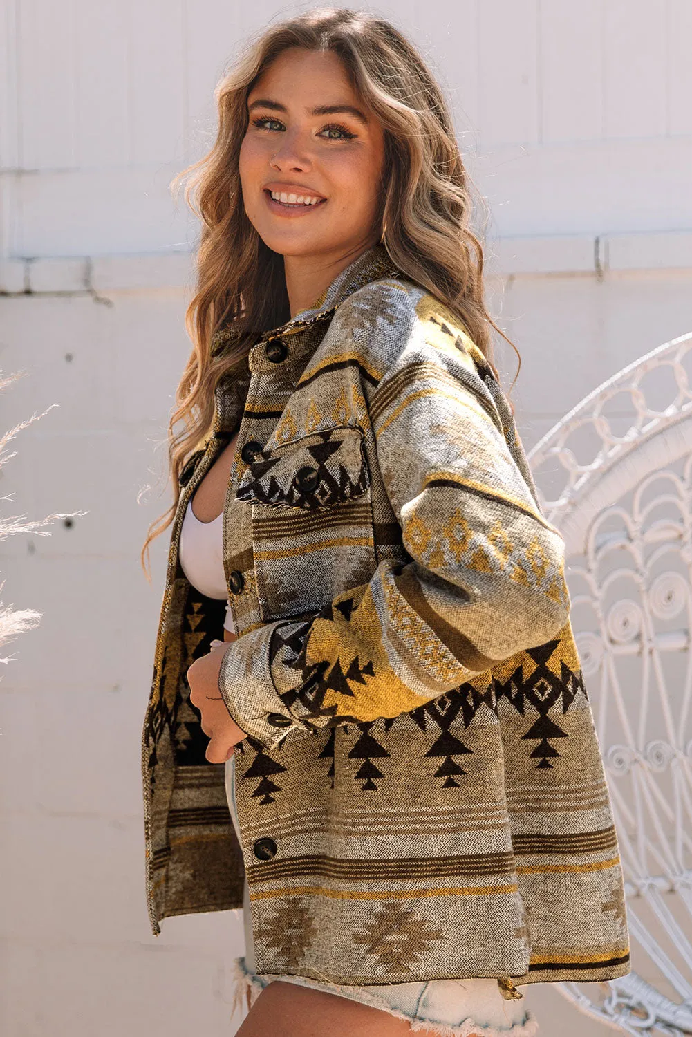 Brown Western Aztec Print Jacket sold by Beagle Boutique product image thumbnail 3