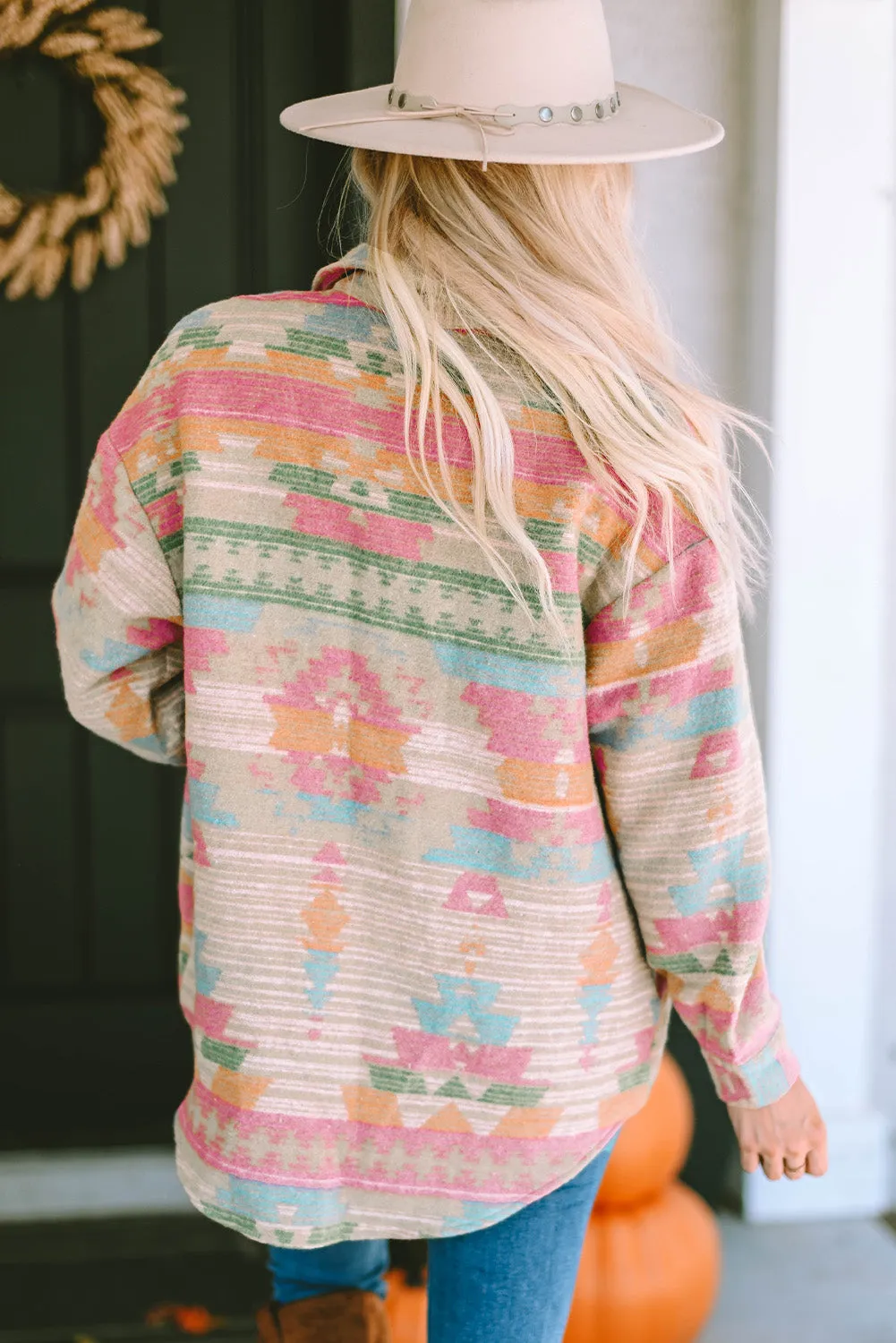 MultiColour Western Aztec Print Button Flap Pocket Shacket sold by Beagle Boutique product image thumbnail 2