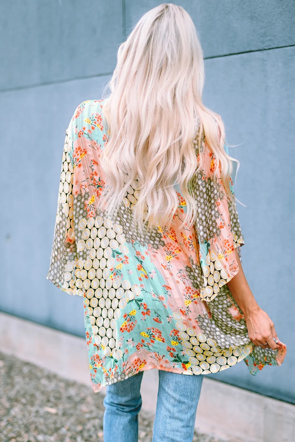 Multicolor Floral Open Sheer Shimmer Kimono sold by Beagle Boutique product image thumbnail 2