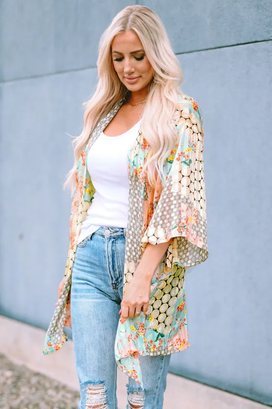 Multicolor Floral Open Sheer Shimmer Kimono sold by Beagle Boutique