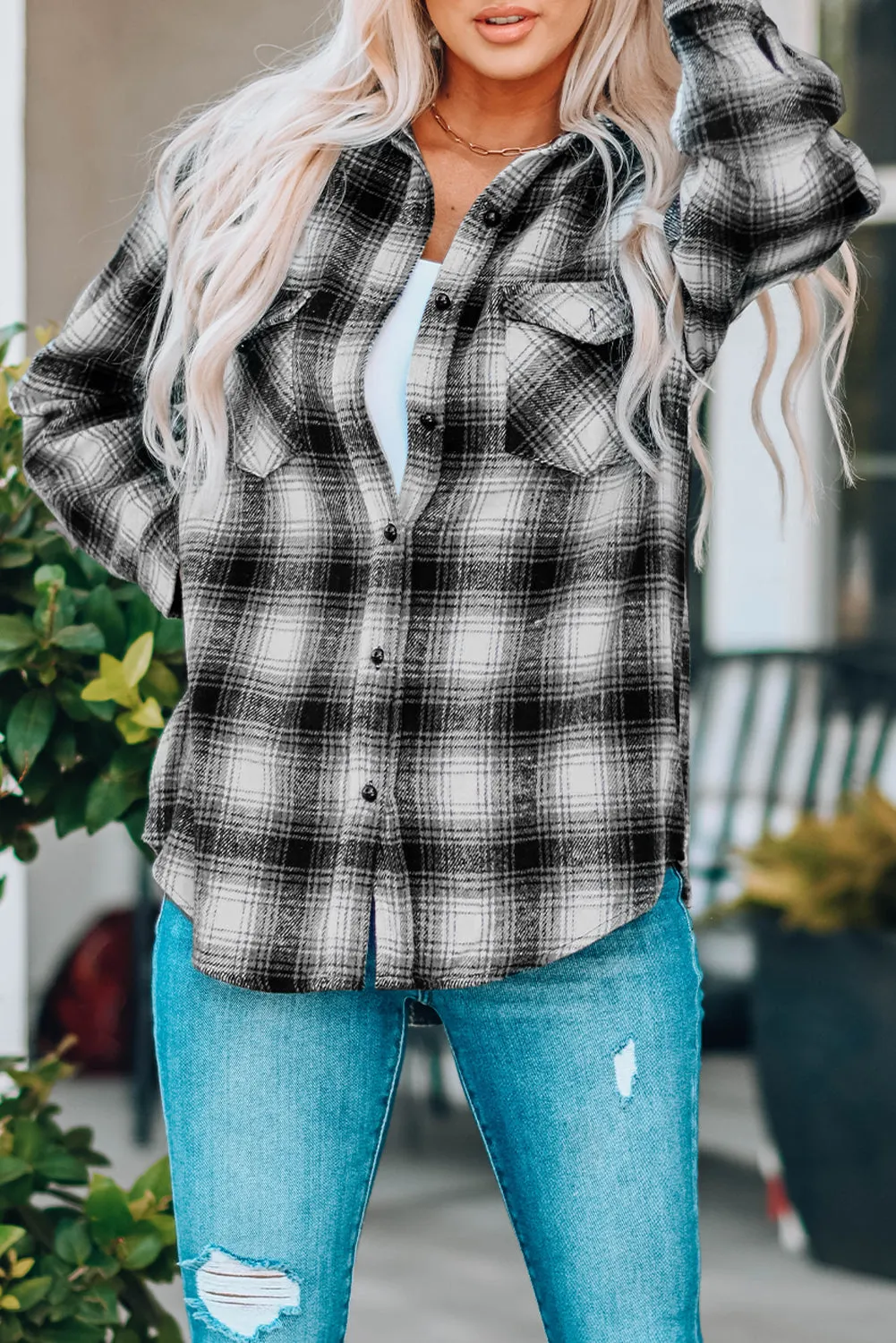 Brown Buttons Pocketed Plaid Shacket sold by Beagle Boutique