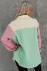 Green Colour Block Patchwork Flap Pocket Quilted Shacket sold by Beagle Boutique