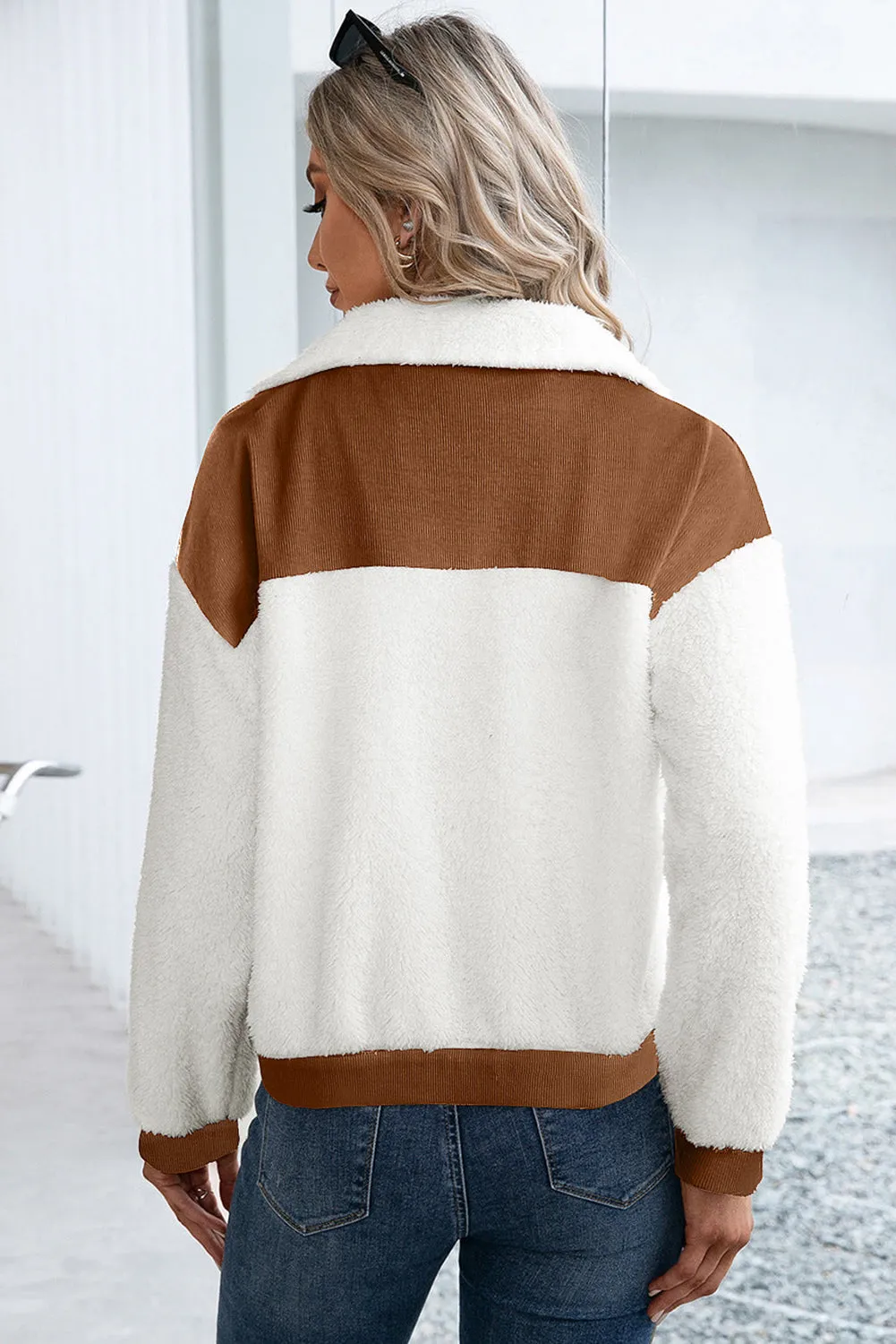 Chestnut Corduroy Colour Block Contrast Patchwork Fuzzy Jacket sold by Beagle Boutique product image thumbnail 2