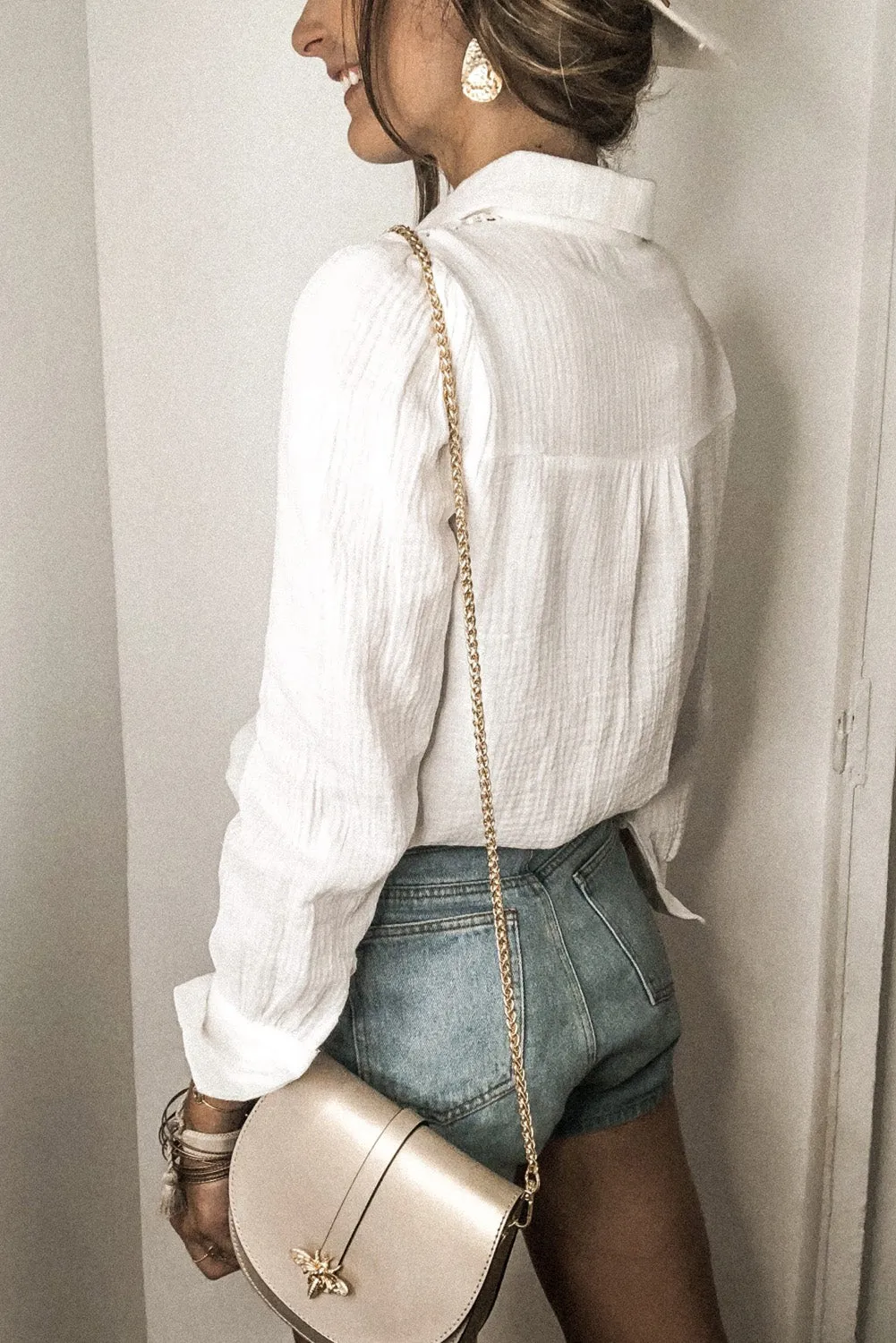 White Floral Lace Hollow-out Splicing Crinkled Shirt sold by Beagle Boutique product image thumbnail 2