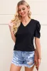 Black Puff Sleeve V-Neck T-Shirt sold by Beagle Boutique