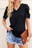 Black Puff Sleeve V-Neck T-Shirt sold by Beagle Boutique