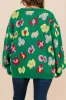 Green Plus Size Floral Knitted Ribbed Edge Drop Shoulder Sweater sold by Beagle Boutique