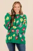 Green Plus Size Floral Knitted Ribbed Edge Drop Shoulder Sweater sold by Beagle Boutique