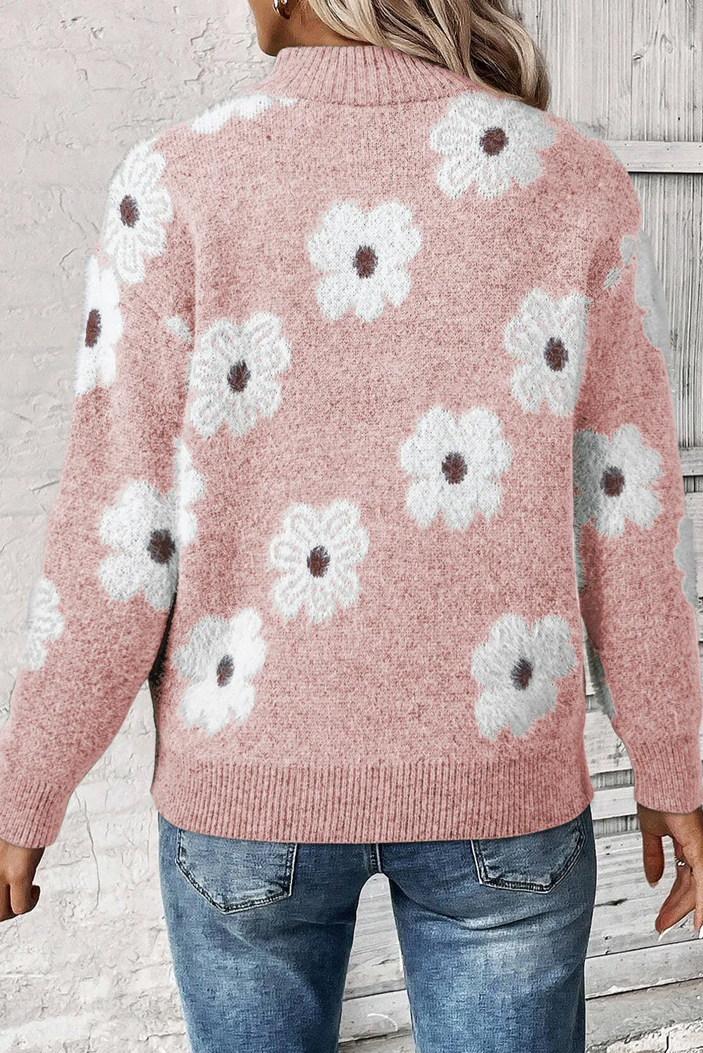 Green Floral Pattern Half Zip Drop Shoulder Sweater sold by Beagle Boutique product image thumbnail 5