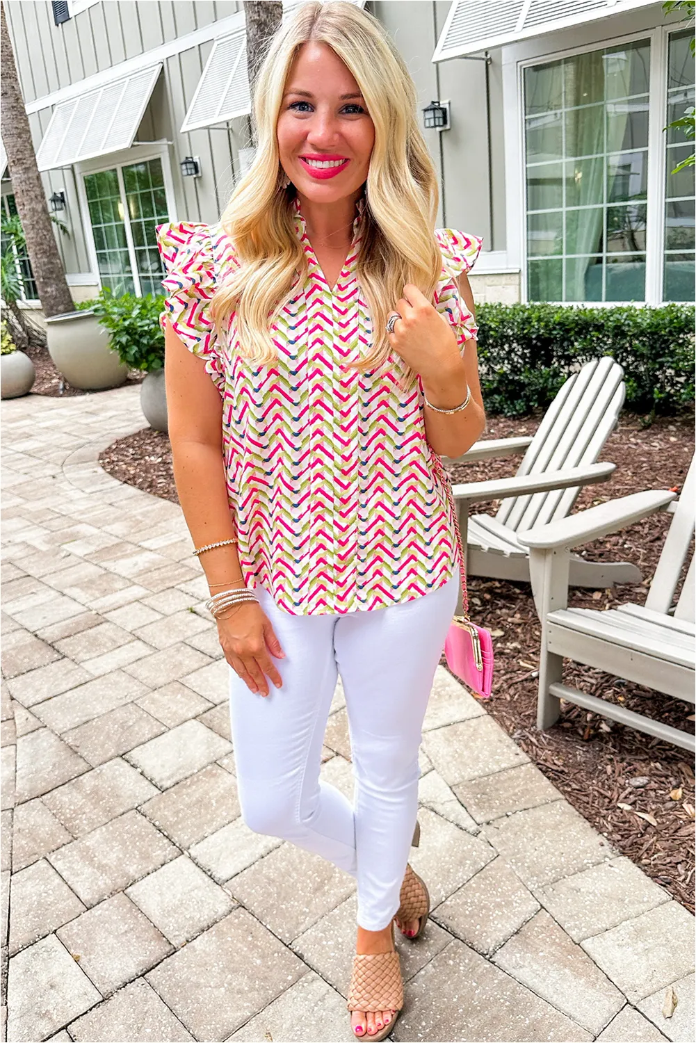 Multicolour Chevron Print Ruffled Sleeve Blouse sold by Beagle Boutique product image thumbnail 2