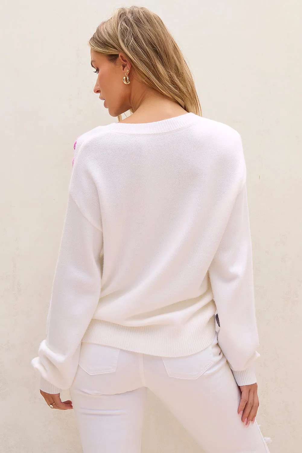 White Floral Crochet Chunky Knit Sweater sold by Beagle Boutique product image thumbnail 2