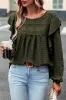 Blackish Green Lace Eyelet Ruffle Shoulder Long Sleeve Blouse sold by Beagle Boutique