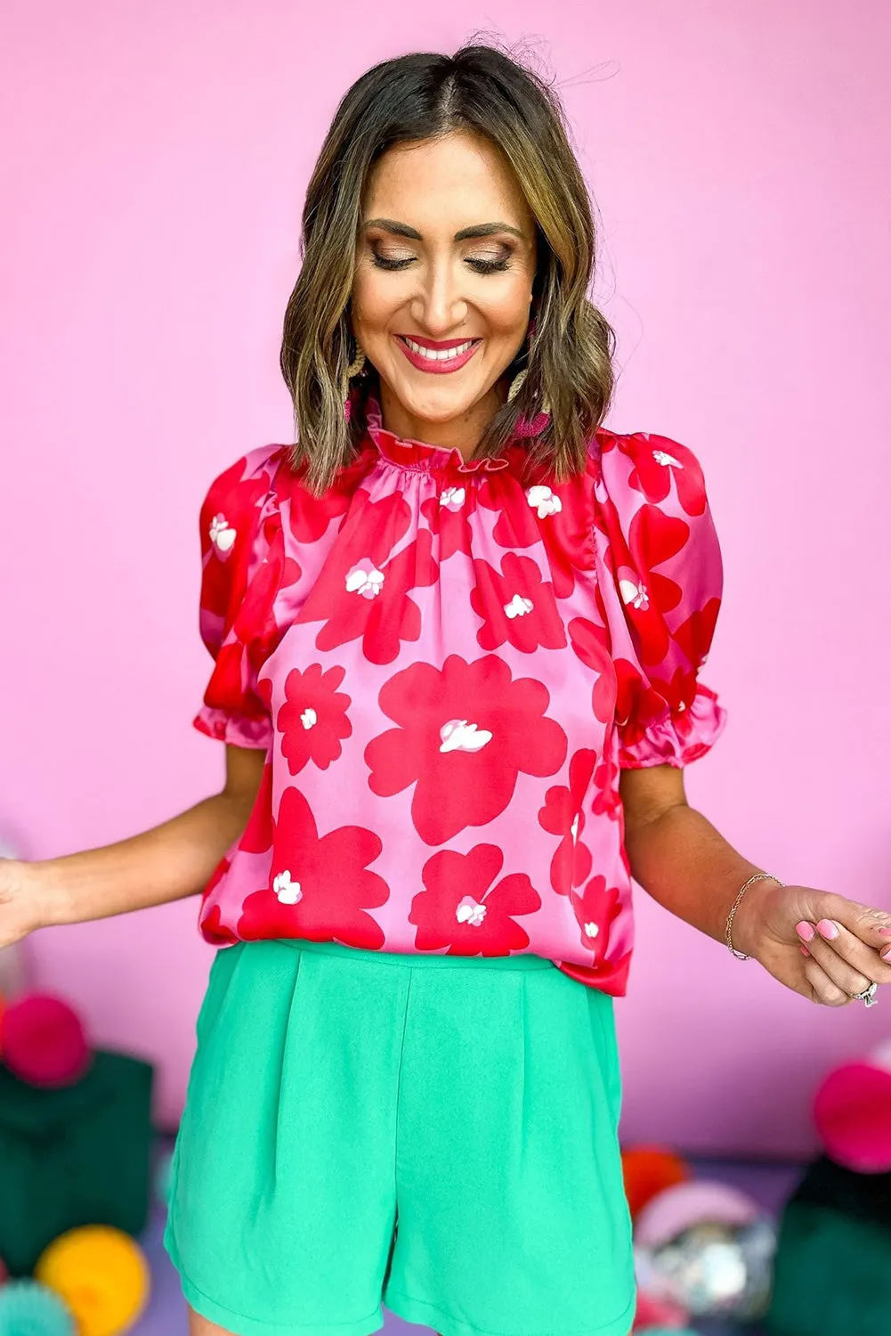 Rose Floral Puff Sleeve Frill Neckline Blouse sold by Beagle Boutique product image thumbnail 2