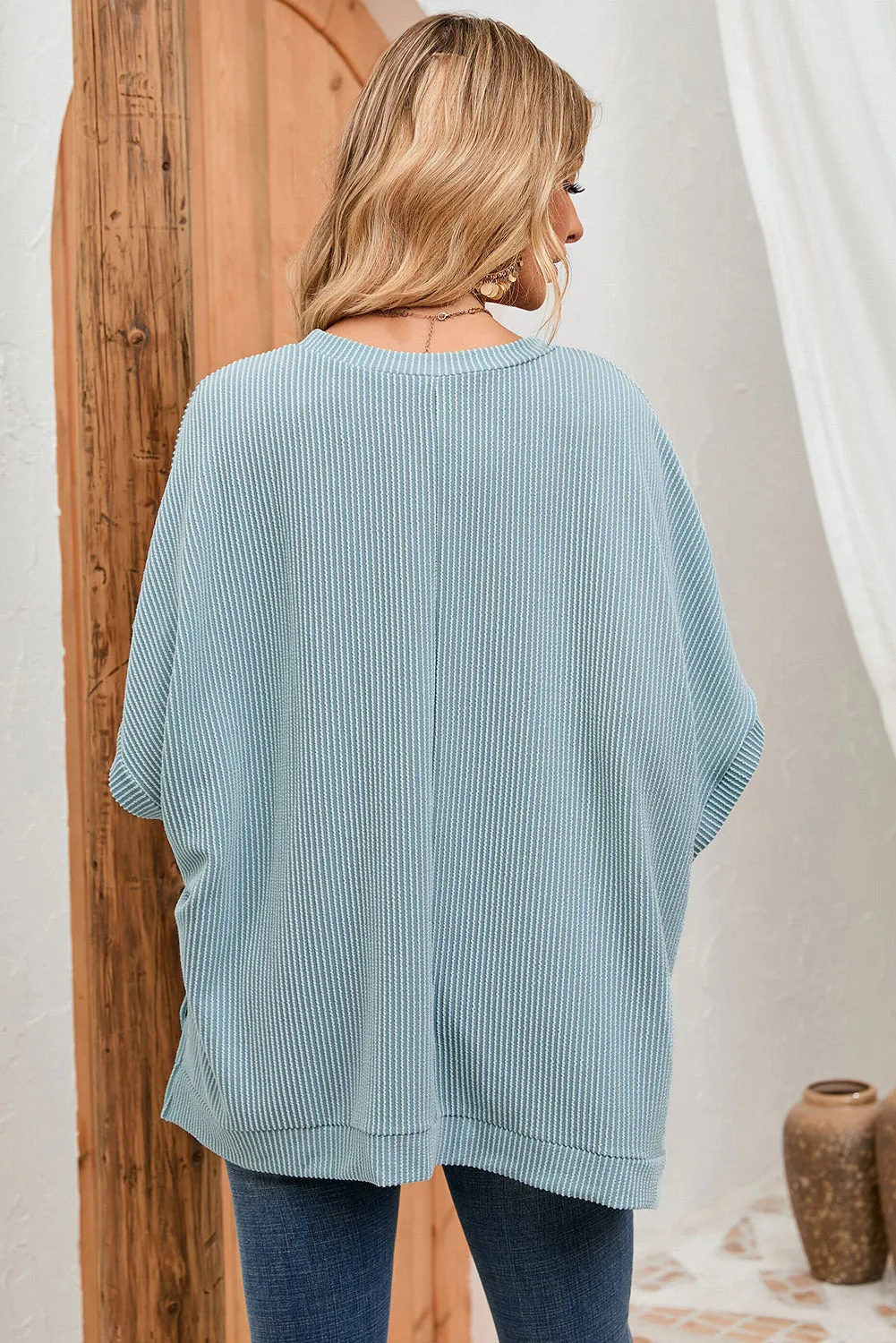 Apricot Ribbed Knit Batwing Sleeve Tunic Oversized T Shirt sold by Beagle Boutique product image thumbnail 5