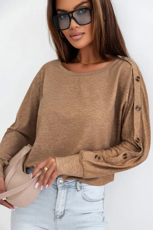 Khaki Solid Colour Button Decor Dolman Sleeve Top sold by Beagle Boutique