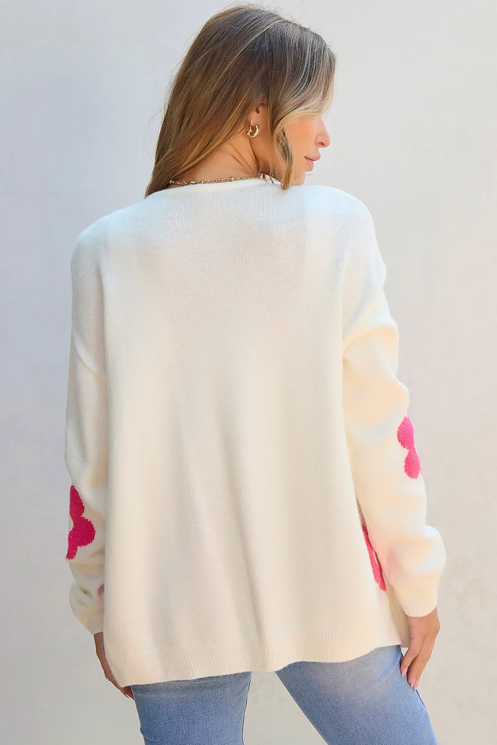 Rose Red Flower Pattern Open Front Cardigan sold by Beagle Boutique product image thumbnail 2