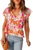 Multicolor Split V Neck Ruffle Sleeve Floral Blouse sold by Beagle Boutique