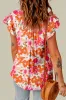 Multicolor Split V Neck Ruffle Sleeve Floral Blouse sold by Beagle Boutique