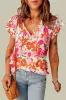 Multicolor Split V Neck Ruffle Sleeve Floral Blouse sold by Beagle Boutique