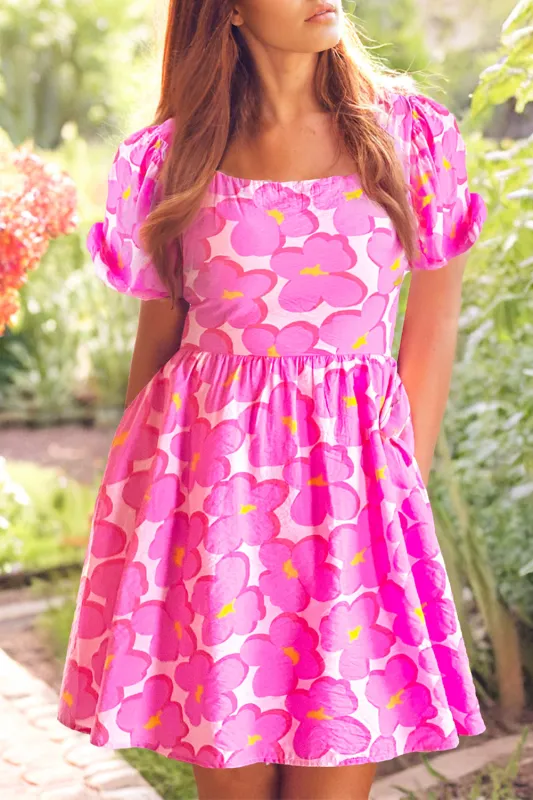 Rose Floral Print Square Neck Empire Waist Flowy Dress sold by Beagle Boutique